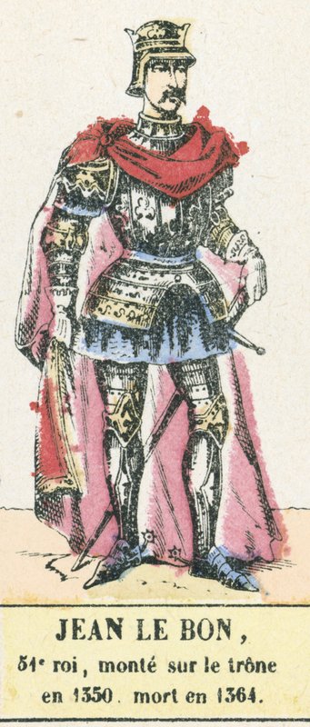Jean le Bon, 51. konge, besteg tronen i 1350, døde i 1364 (farget gravering) av French School
