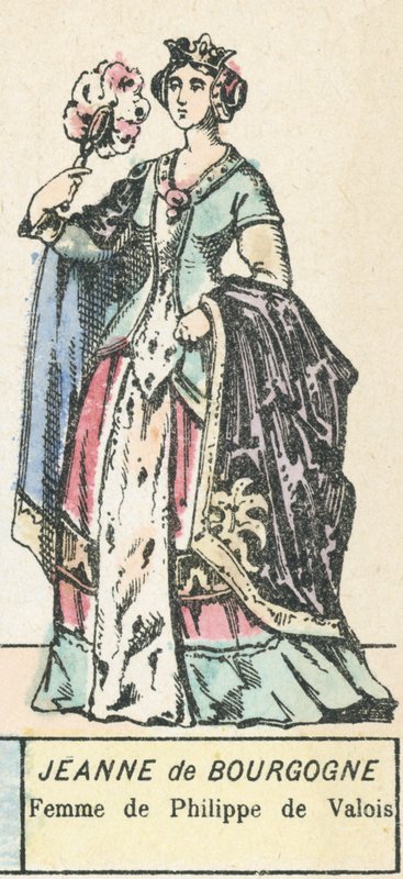 Joan av Burgund, kone til Philippe de Valois (farget gravering) av French School