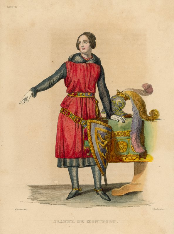 Jeanne de Montfort (farget gravering) av French School