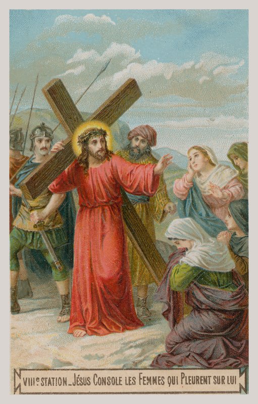 Jesus trøster kvinnene som gråter for ham. Korsets åttende stasjon av French School