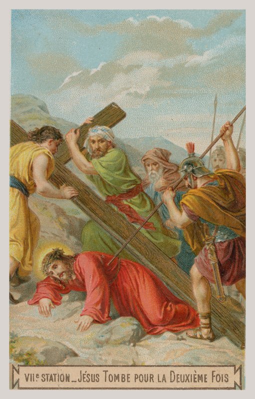 Jesus faller for andre gang. Den syvende korsstasjonen av French School