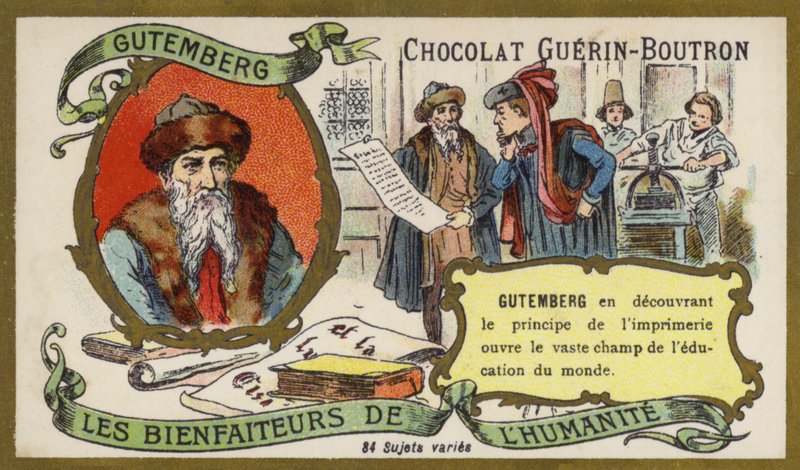 Johannes Gutenberg , tysk, gravør, oppfinner og trykker (chromolitho) av French School