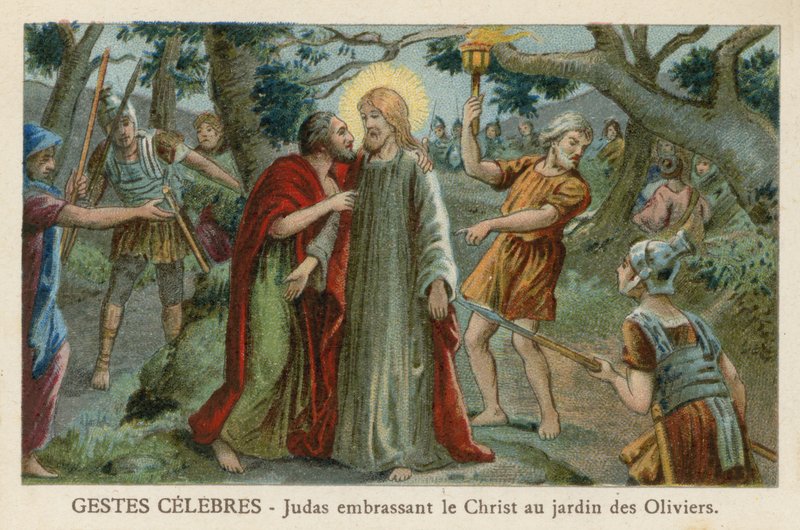 Judas kysser Kristus i Getsemane hage av French School