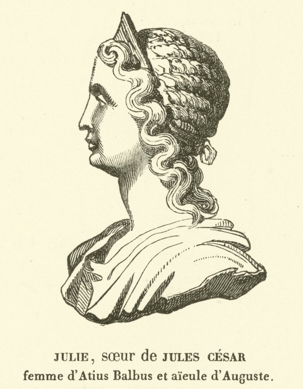 Julia Minor, søster til Julius Caesar, kone til Marcus Atius Balbus, og mors bestemor til Augustus (gravering) av French School