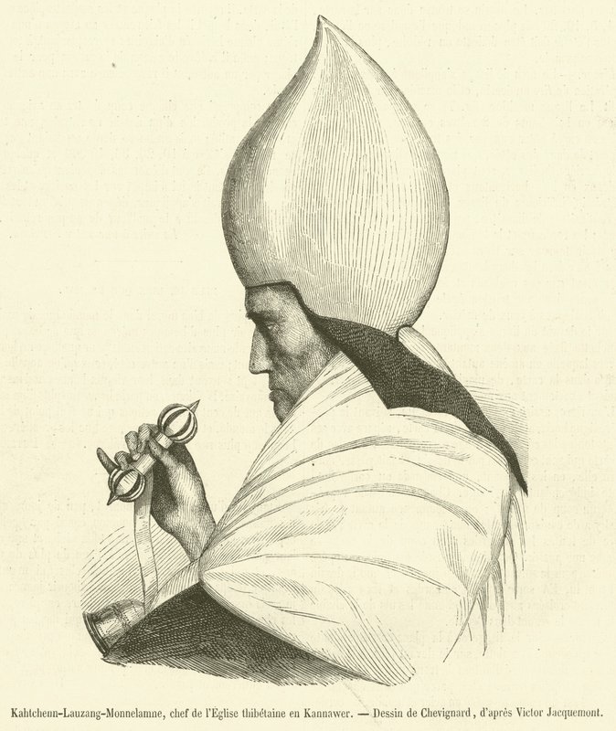 Kahtchenn-Lauzang-Monnelamne, leder av den tibetanske kirken i Kannawer (gravering) av French School