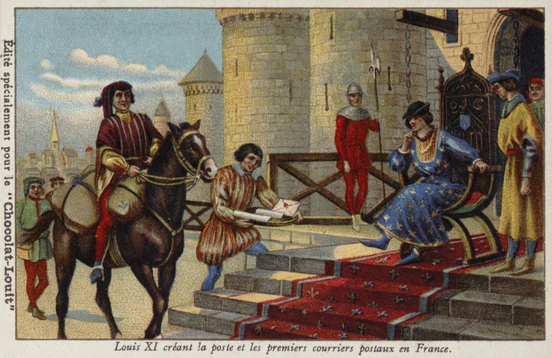Kong Louis XI etablerte den første posttjenesten i Frankrike, 1464 av French School