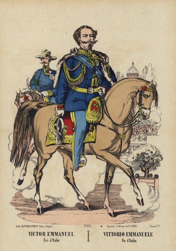 Kong Viktor Emmanuel II av Italia (fargelitografi) av French School