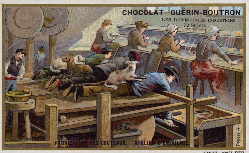 Knivproduksjon. Skjerpeverksted (chromolitho) av French School