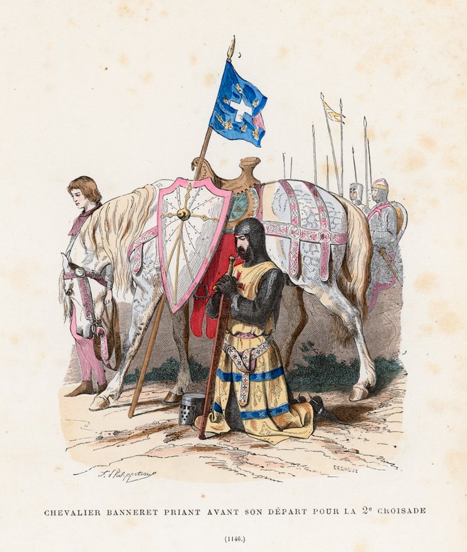 Ridder ber før avreise til det andre korstoget, 1146 av French School