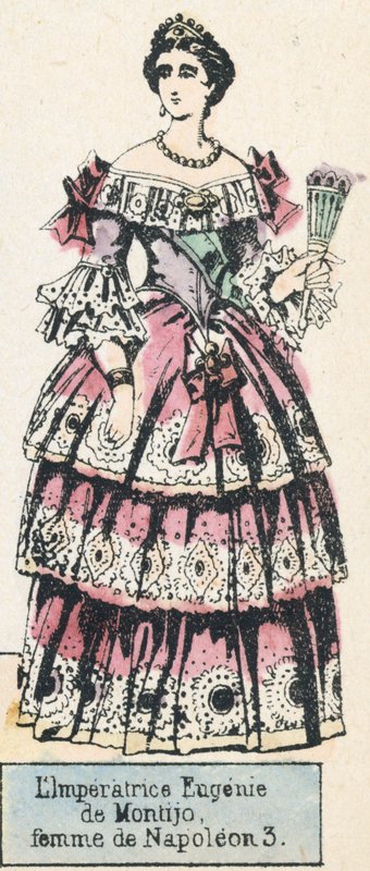 Keiserinne Eugenie de Montijo, kone til Napoleon 3 (farget gravering) av French School