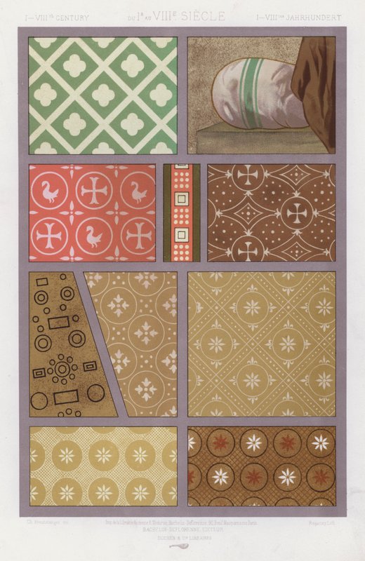 The Ornament of Fabrics: I-VIIIth Century, from the 1st to the 8th Century, I-VIIItes Jahrhundert (color litho) av French School