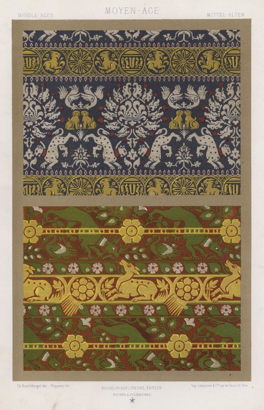 Stoffets utsmykning: middelalder, middelalder, Mittel-Alter (farge litho) av French School