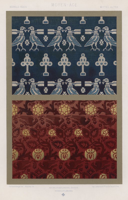 Stoffets utsmykning: middelalder, middelalder, Mittel-Alter (farge litho) av French School