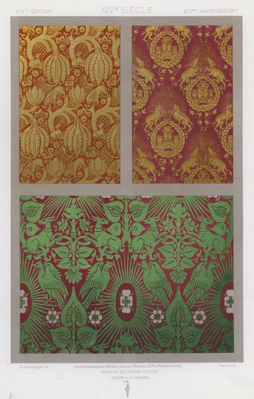 The Ornament Of Fabrics: XIVth Century, XIVe Siecle, XIVtes Jahrhundert (farge litho) av French School