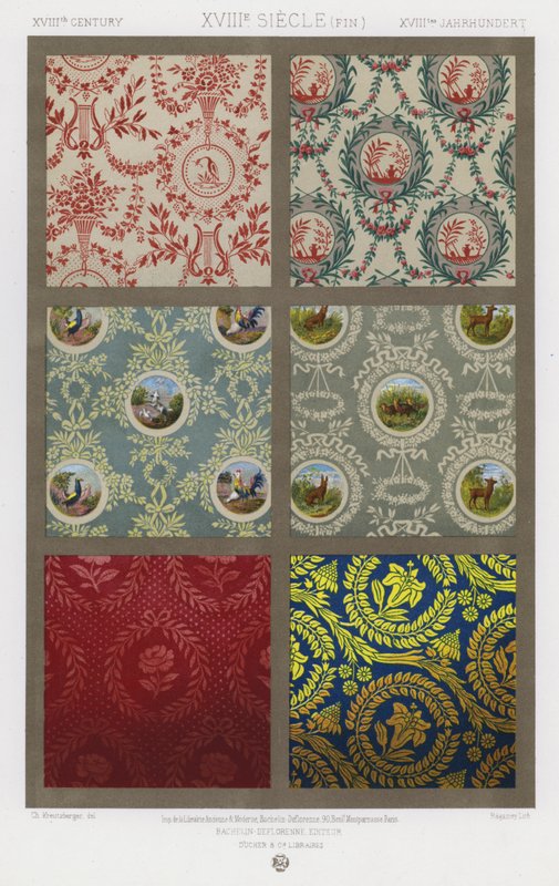 The Ornament of Fabrics: XVIIIth Century, XVIIIe Siecle (End), XVIIItes Jahrhundert (color litho) av French School