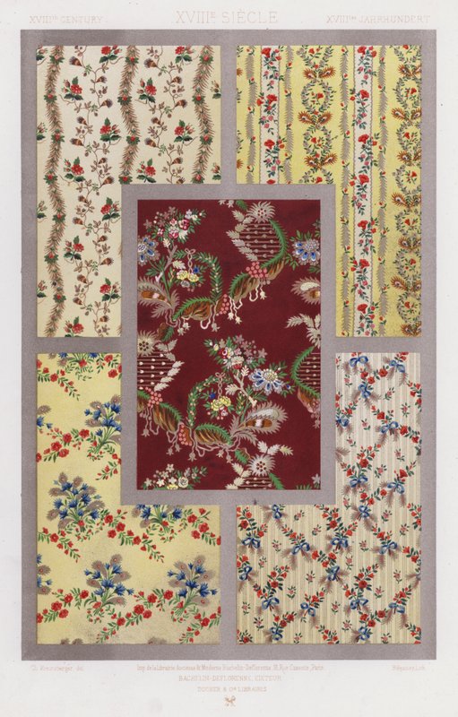 The Ornament of Fabrics: XVIIIth Century, XVIIIe Siecle, XVIIItes Jahrhundert (color litho) av French School