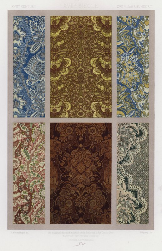 The Ornament of Fabrics: XVIIth Century, XVIIe Siecle, XVIItes Jahrhundert (farge litho) av French School