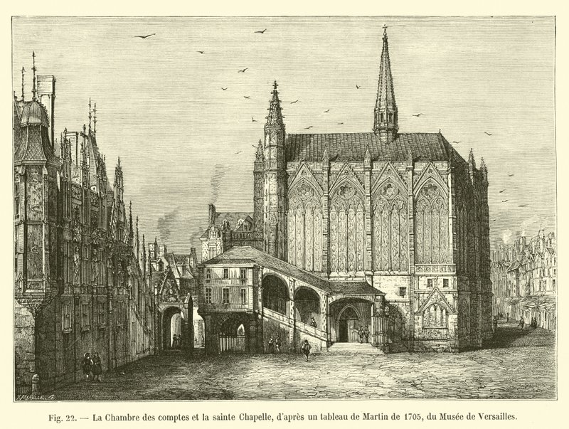 Kontorkammeret og Saint Chapelle, etter et maleri av Martin fra 1705, fra Musee de Versailles av French School
