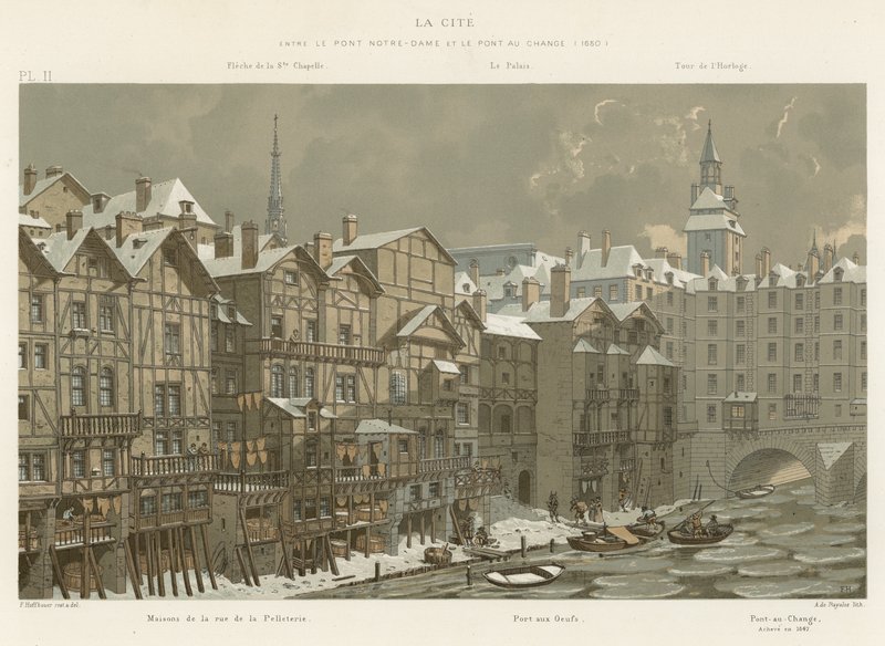 La Cite, mellom Pont Notre-Dame og Pont au Change, 1650 av French School
