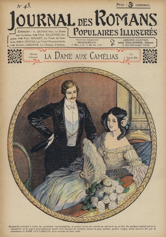 Kameliafruen av Alexandre Dumas fils (fargelitografi) av French School