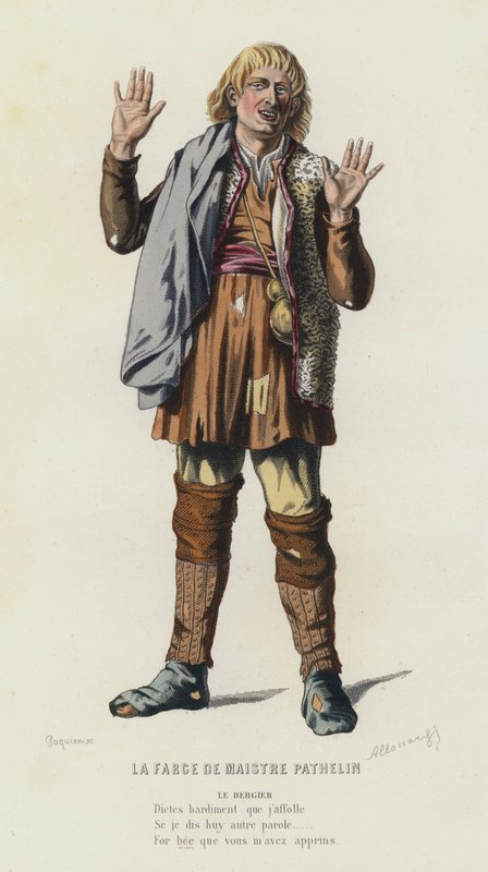 La Farce De Maistre Pathelin (farget gravering) av French School