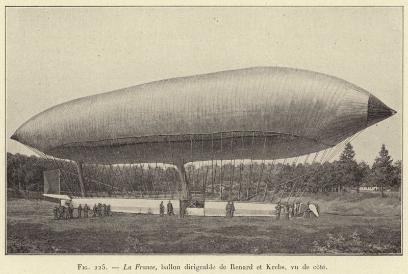 Frankrike, dirigerbar ballong av Renard og Krebs, sett fra siden (gravering) av French School
