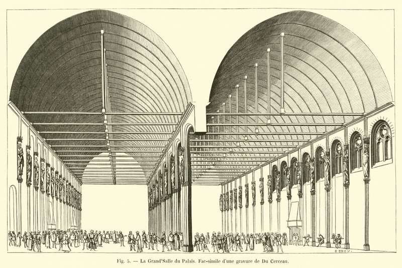 The Great Hall of the Palace, faksimile av en gravering av Du Cerceau av French School