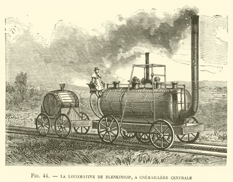 La Locomotive de Blenkinsop, en Cremaillere Centrale (gravering) av French School
