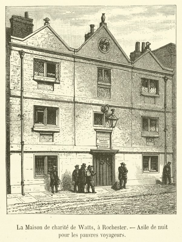 Watts Charity House, Rochester, nattasyl for fattige reisende (gravering) av French School