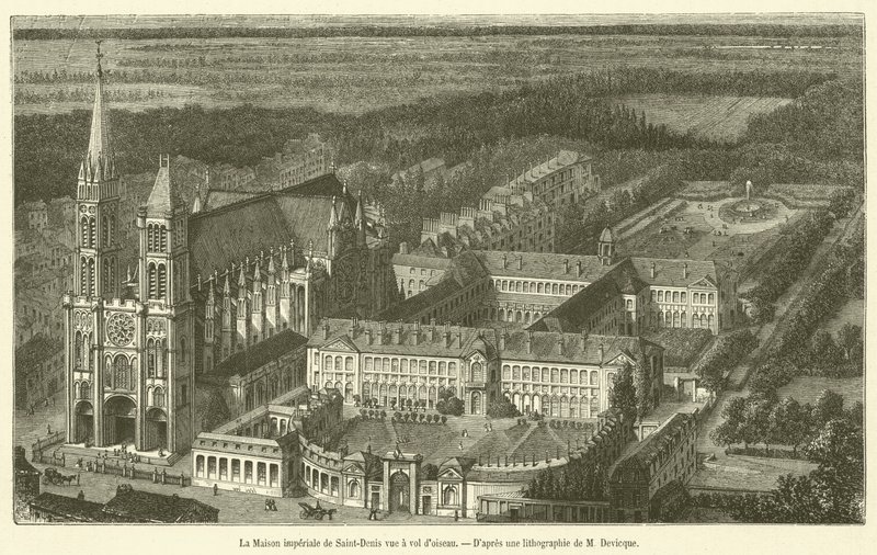 Det keiserlige huset Saint-Denis sett fra et fugleperspektiv (gravering) av French School