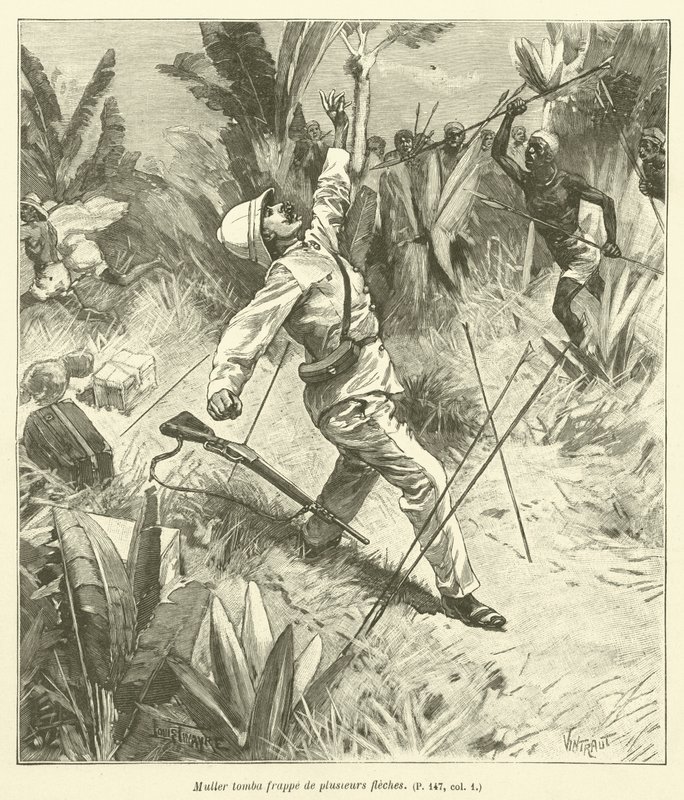 The Death of the Explorer Muller (gravering) av French School