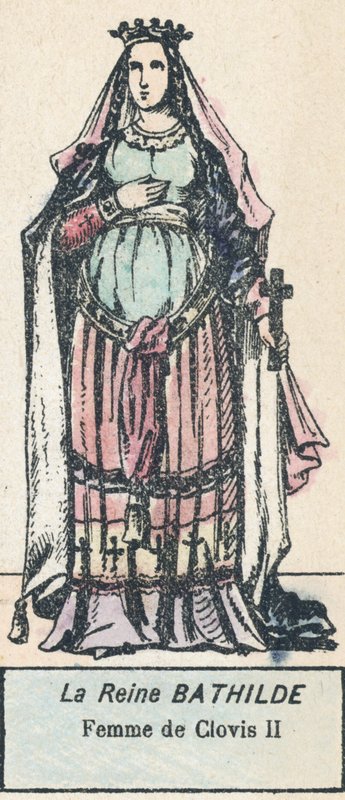 Dronning Bathilde, kone til Clovis II (farget gravering) av French School