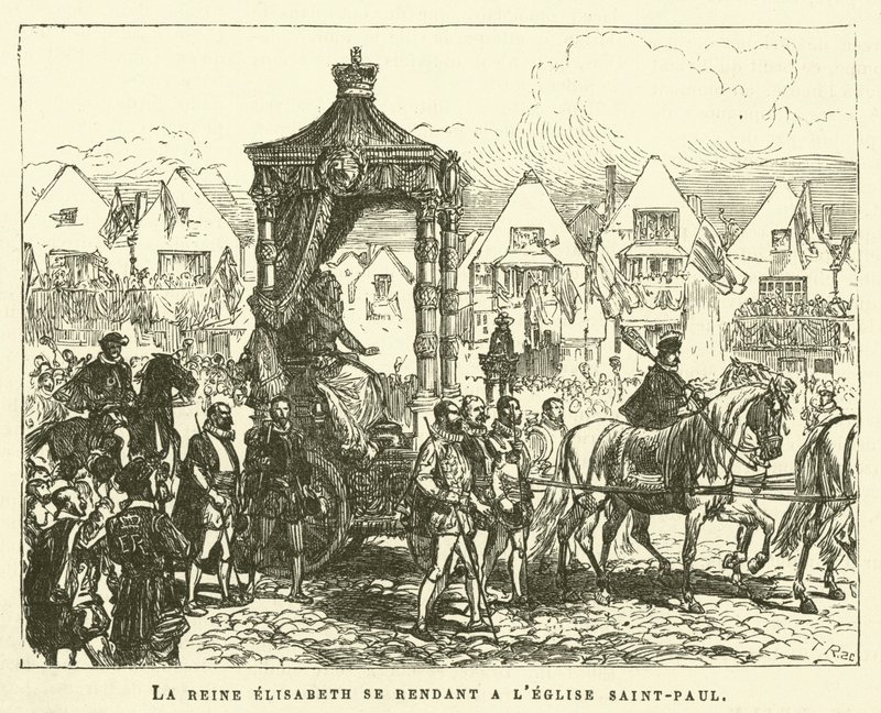 Dronning Elisabeth går til St. Pauls kirke (gravering) av French School