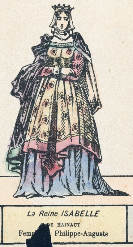 Dronning Isabelle av Hainaut, kone til Philippe-Auguste (farget gravering) av French School