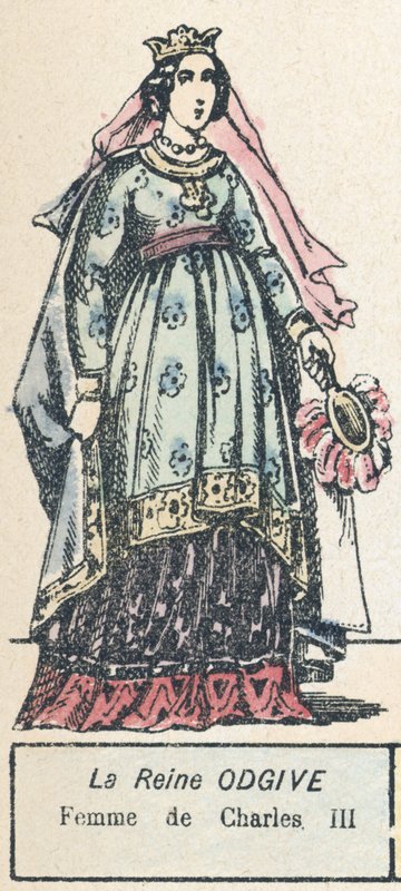 Dronning Odgive, kone til Charles III (farget gravering) av French School
