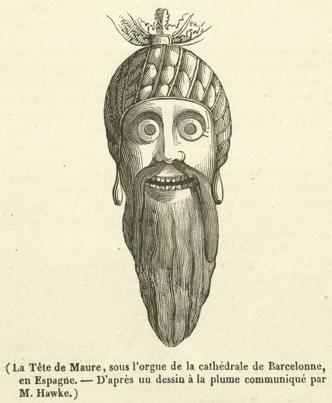 La Tete de Maure, under orgelet til katedralen i Barcelona, ​​​​i Spania (gravering) av French School