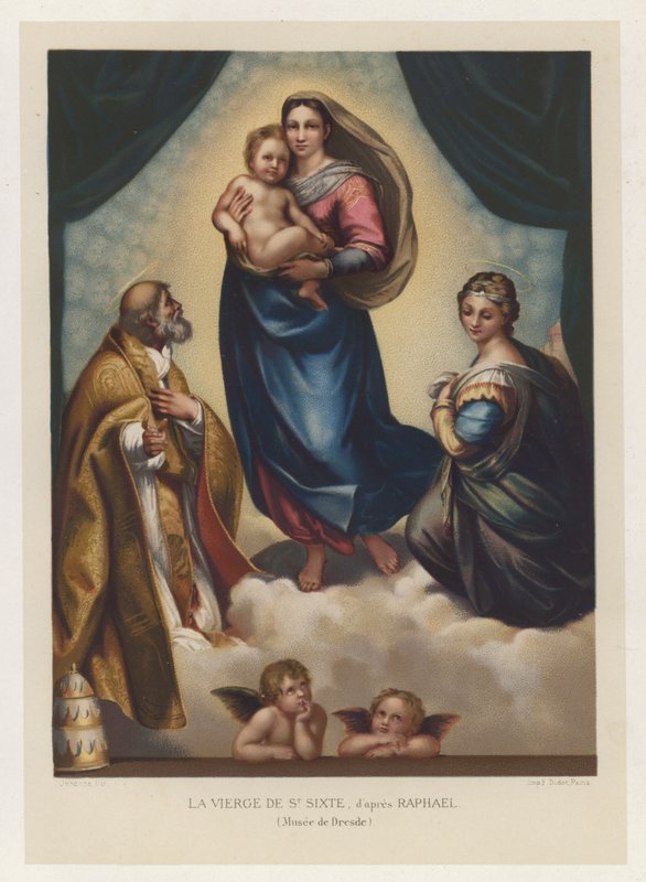 The Virgin of St Sixtus, etter Raphael, Museum of Dresden (chromolitho) av French School