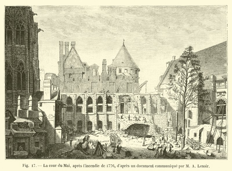 Cour du Mai, etter brannen i 1776, ifølge et dokument formidlet av M A Lenoir av French School