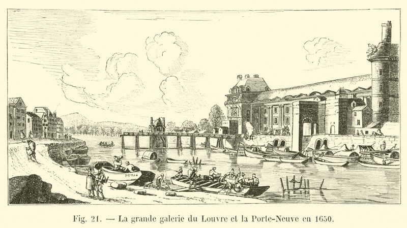 Det store galleriet til Louvre og Porte-Neuve i 1650 av French School