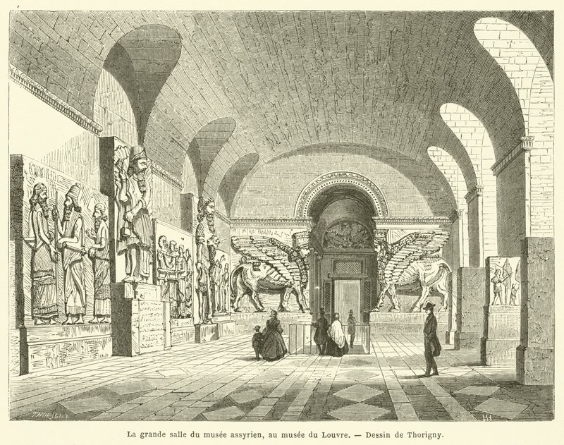 Den store salen til det assyriske museet, ved Louvre-museet av French School