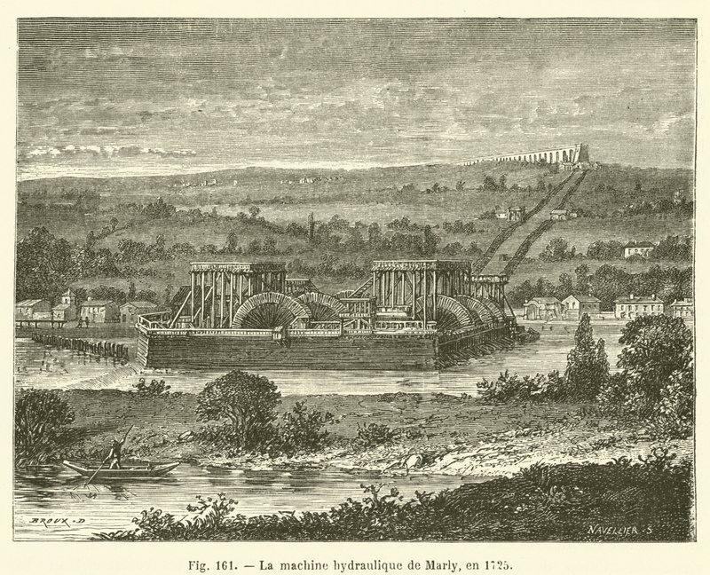 Den hydrauliske maskinen til Marly, i 1725 (gravering) av French School