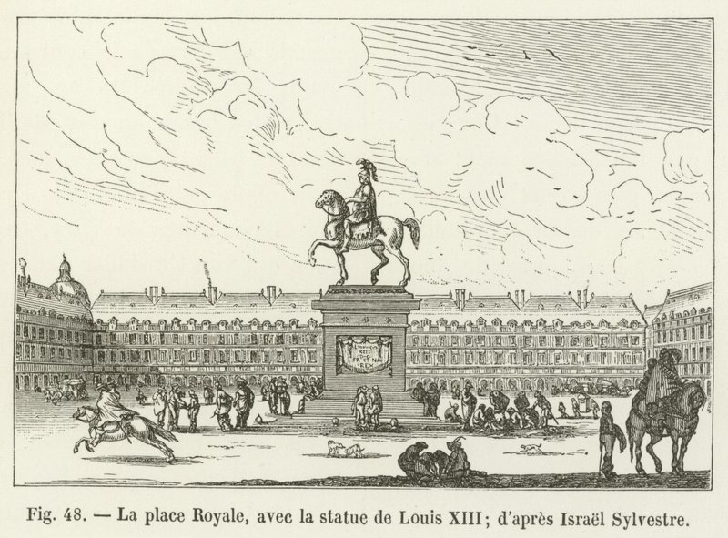 Place Royale, med statuen av Louis XIII; etter Israel Sylvestre av French School