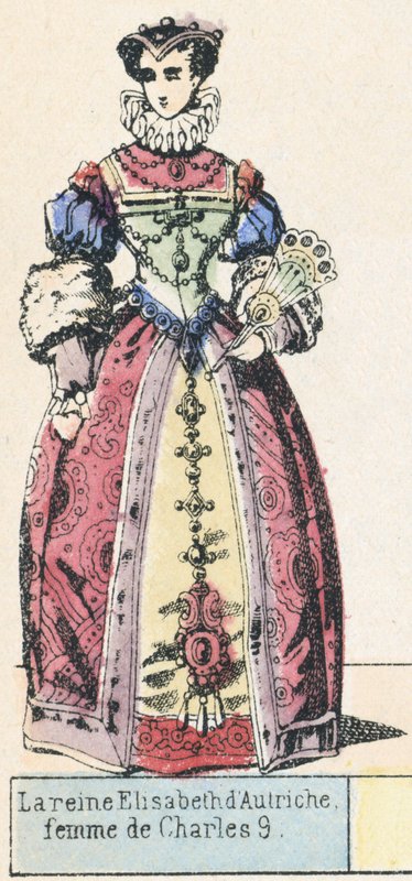 Dronning Elisabeth av Østerrike, kone til Charles 9 (farget gravering) av French School