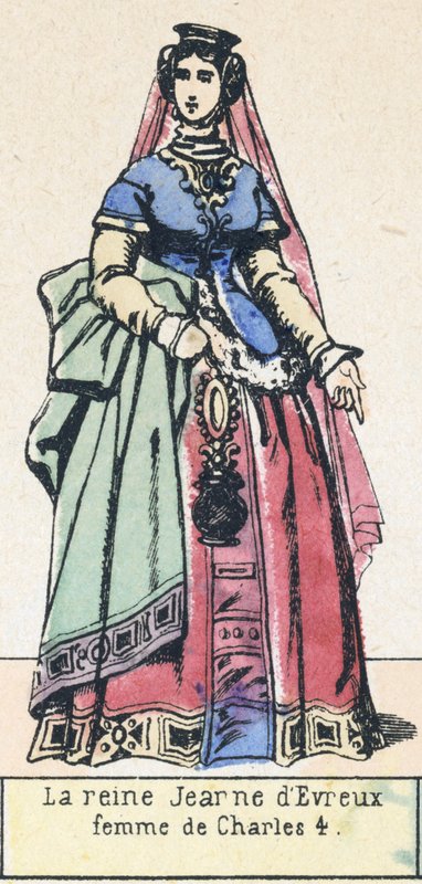 Dronning Joan av Evreux, kone til Charles 4 (farget gravering) av French School