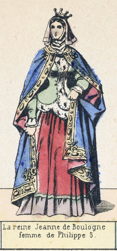 Dronning Joan av Boulogne, kone til Philip 5 (farget gravering) av French School