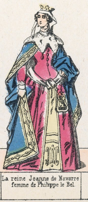 Dronning Joan av Navarra, kone til Philip the Fair (farget gravering) av French School