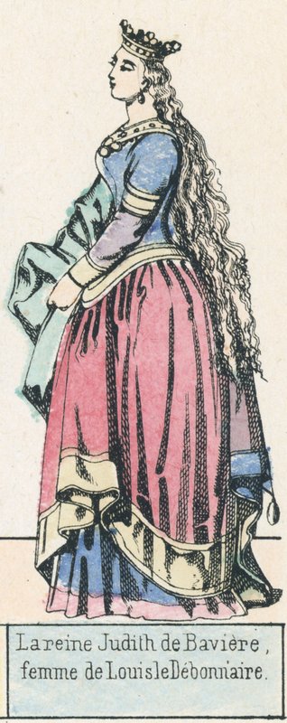 Dronning Judith av Bayern, kone til Louis le Debonnaire (farget gravering) av French School