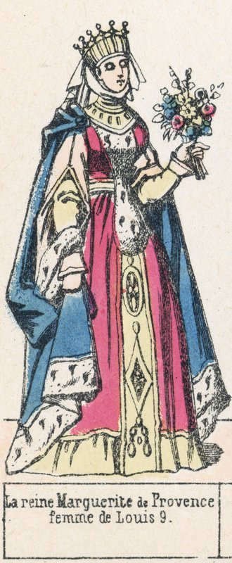 Dronning Marguerite av Provence, kone til Louis 9 (farget gravering) av French School