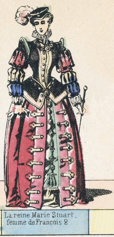 Dronning Mary Stuart, kone til Francois 2 (farget gravering) av French School