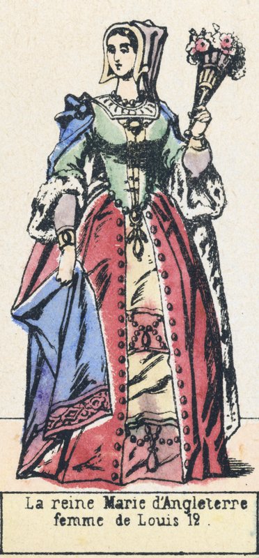 Dronning Mary av England, kone til Louis 12 (farget gravering) av French School
